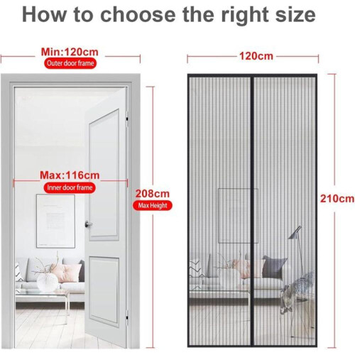Mosquito Net for Doors and Windows - 120x210cm - Automatic Closing - Ultra Fine Mesh - Black 1