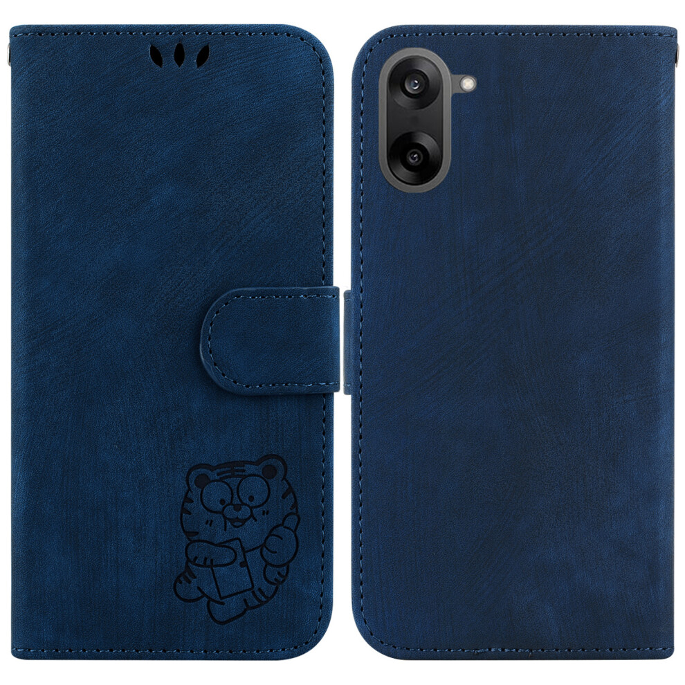 (Dark ) For Oneplus Nord Ce5 5G / Ace 5 Racing 5G Wallet Case Tiger Imprint Leather Shockproof Phone Cover With Wrist Strap Blue 6914291555986