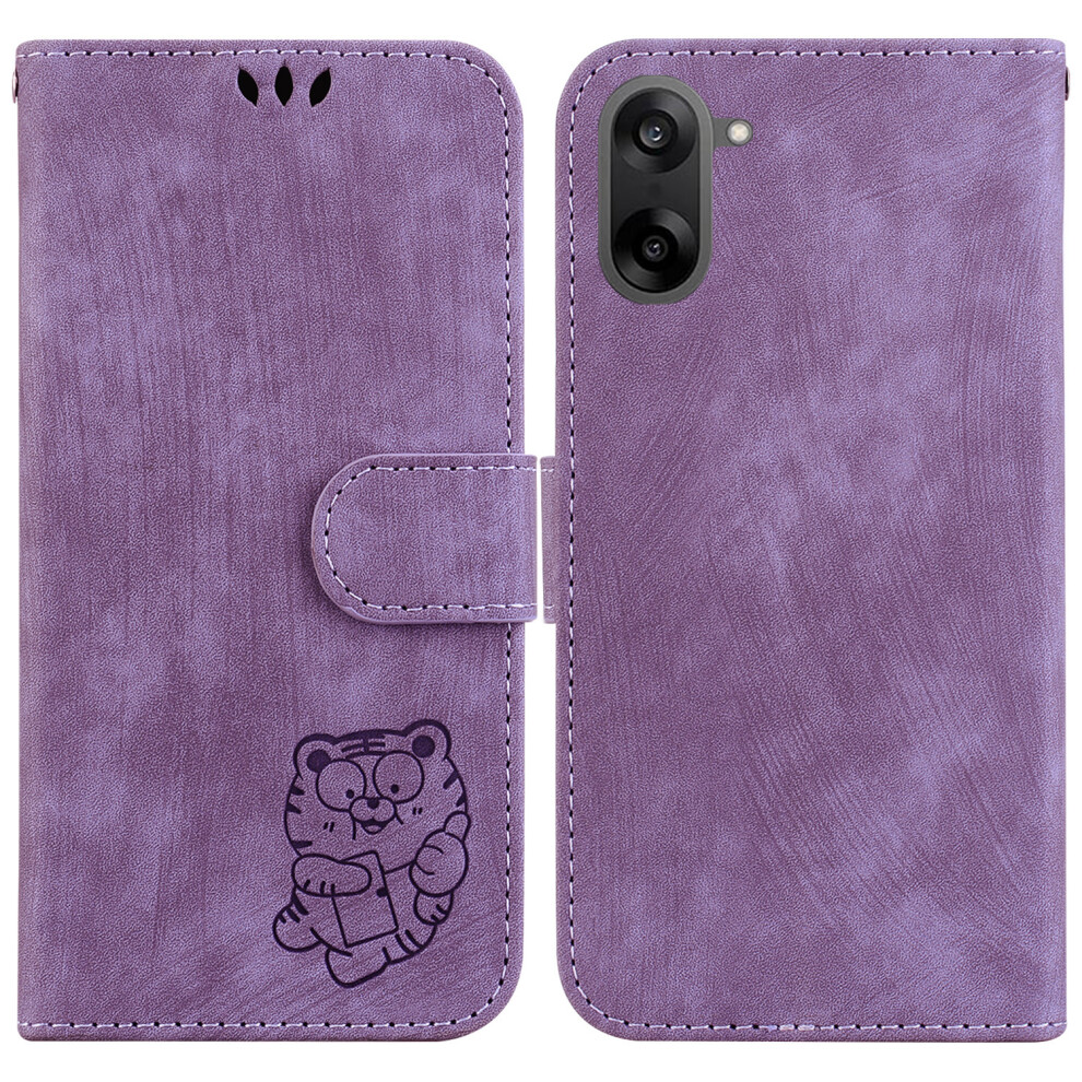 (Purple) For Oneplus Nord Ce5 5G / Ace 5 Racing 5G Wallet Case Tiger Imprint Leather Shockproof Phone Cover With Wrist Strap Purple 6914297967936