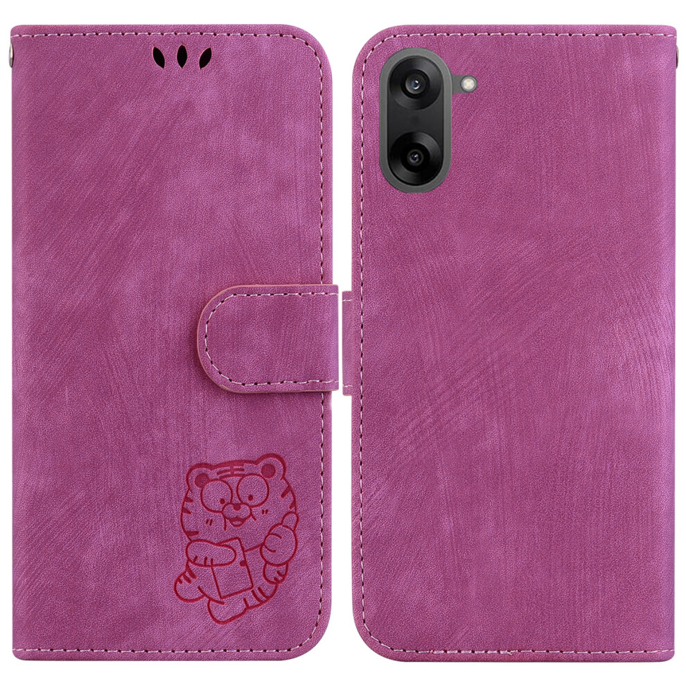 (Rose) For Oneplus Nord Ce5 5G / Ace 5 Racing 5G Wallet Case Tiger Imprint Leather Shockproof Phone Cover With Wrist Strap 6914294218185