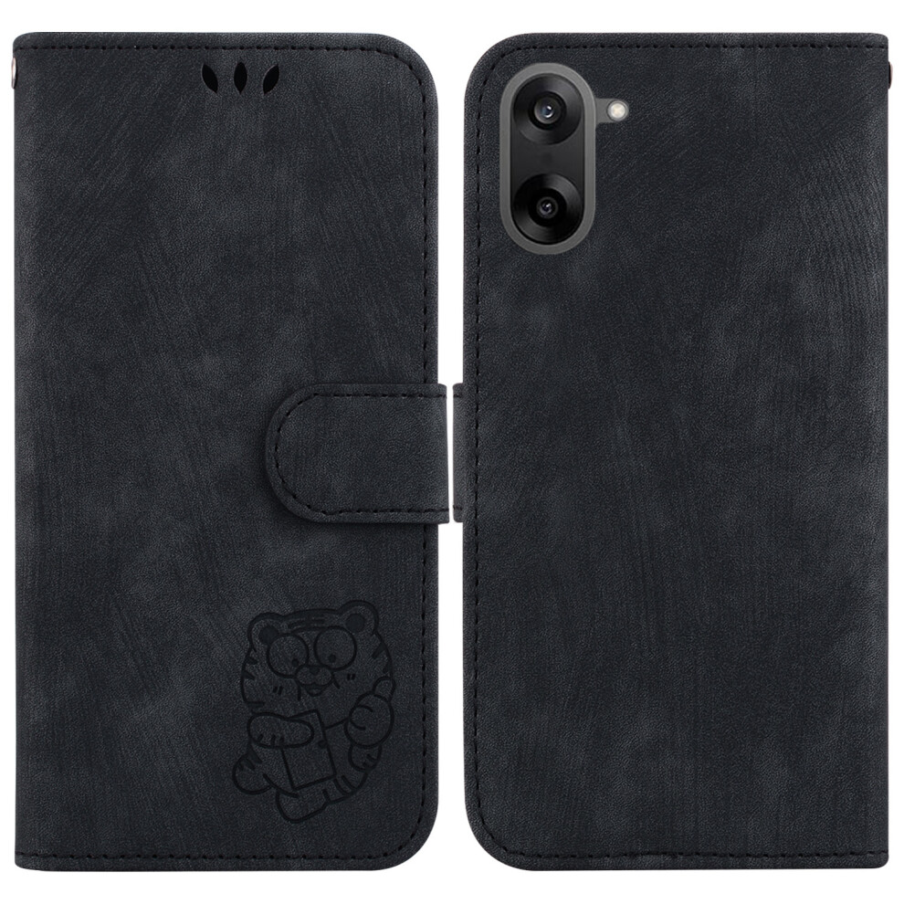 (Black) For Oneplus Nord Ce5 5G / Ace 5 Racing 5G Wallet Case Tiger Imprint Leather Shockproof Phone Cover With Wrist Strap Black 6914299836643