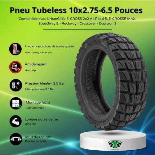 Pneu sem câmara 10x2.75-6.5 polegadas para scooters UrbanGlide E-CROSS 2x2, E-CROSS MAX, Speedway 5, Rockway, Crossover e Dualtron 1