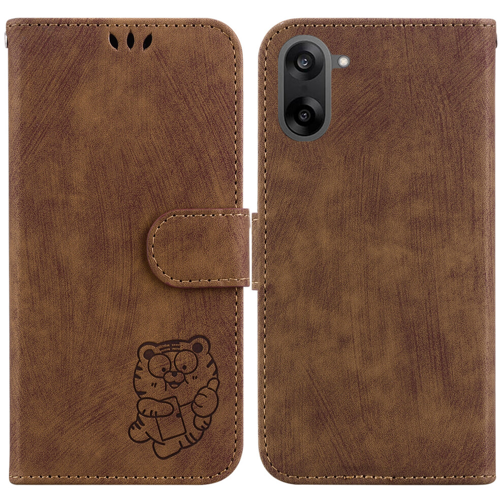 (Brown) For Oneplus Nord Ce5 5G / Ace 5 Racing 5G Wallet Case Tiger Imprint Leather Shockproof Phone Cover With Wrist Strap Brown 6914293344663
