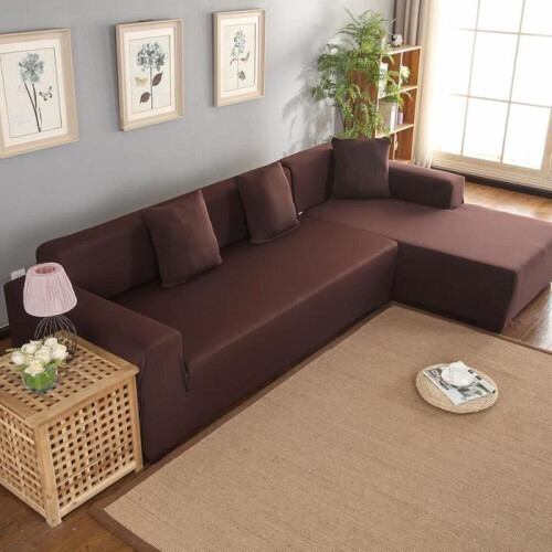 Housse de canapé extensible grise pour canapé d'angle 3+2 places - polyester, lavable 1