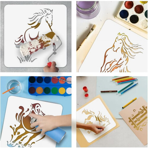 Ensemble de pochoirs « Éléments de chevaux » 6 x 6 pouces, 8 pièces 2