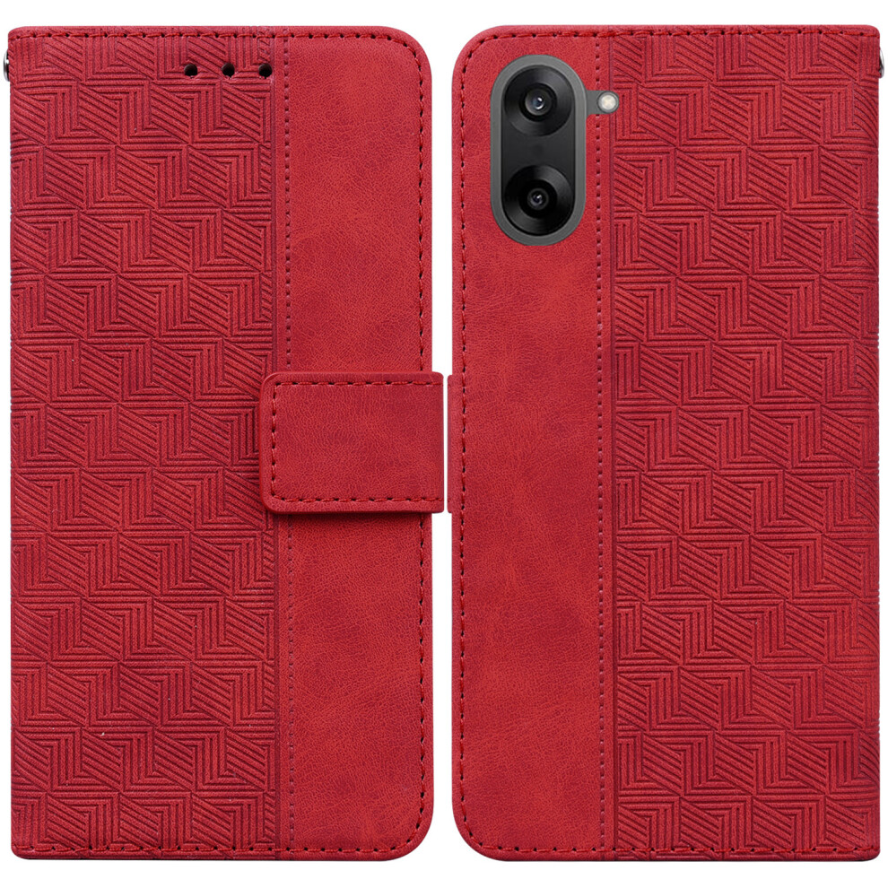 (Red) For Oneplus Nord Ce5 5G / Ace 5 Racing 5G Case Geometry Pattern Leather Wallet Phone Cover With Wrist Strap Red 6914298316603