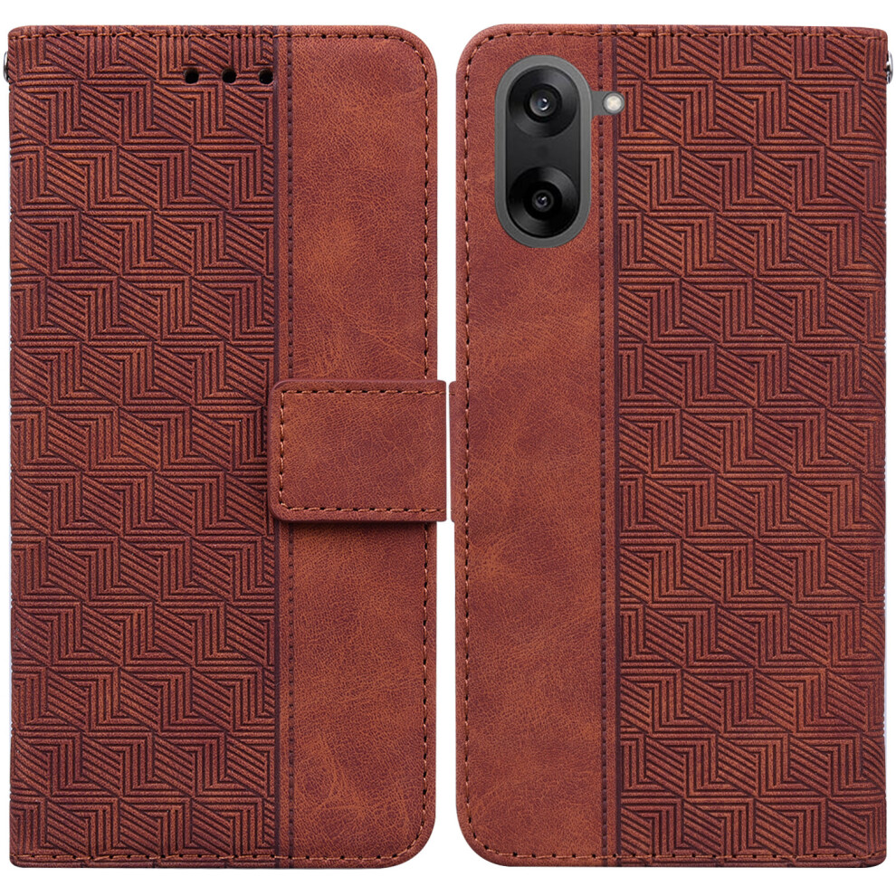 (Brown) For Oneplus Nord Ce5 5G / Ace 5 Racing 5G Case Geometry Pattern Leather Wallet Phone Cover With Wrist Strap Brown 6914298912041