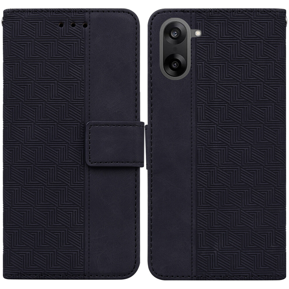 (Black) For Oneplus Nord Ce5 5G / Ace 5 Racing 5G Case Geometry Pattern Leather Wallet Phone Cover With Wrist Strap Black 6914291891374
