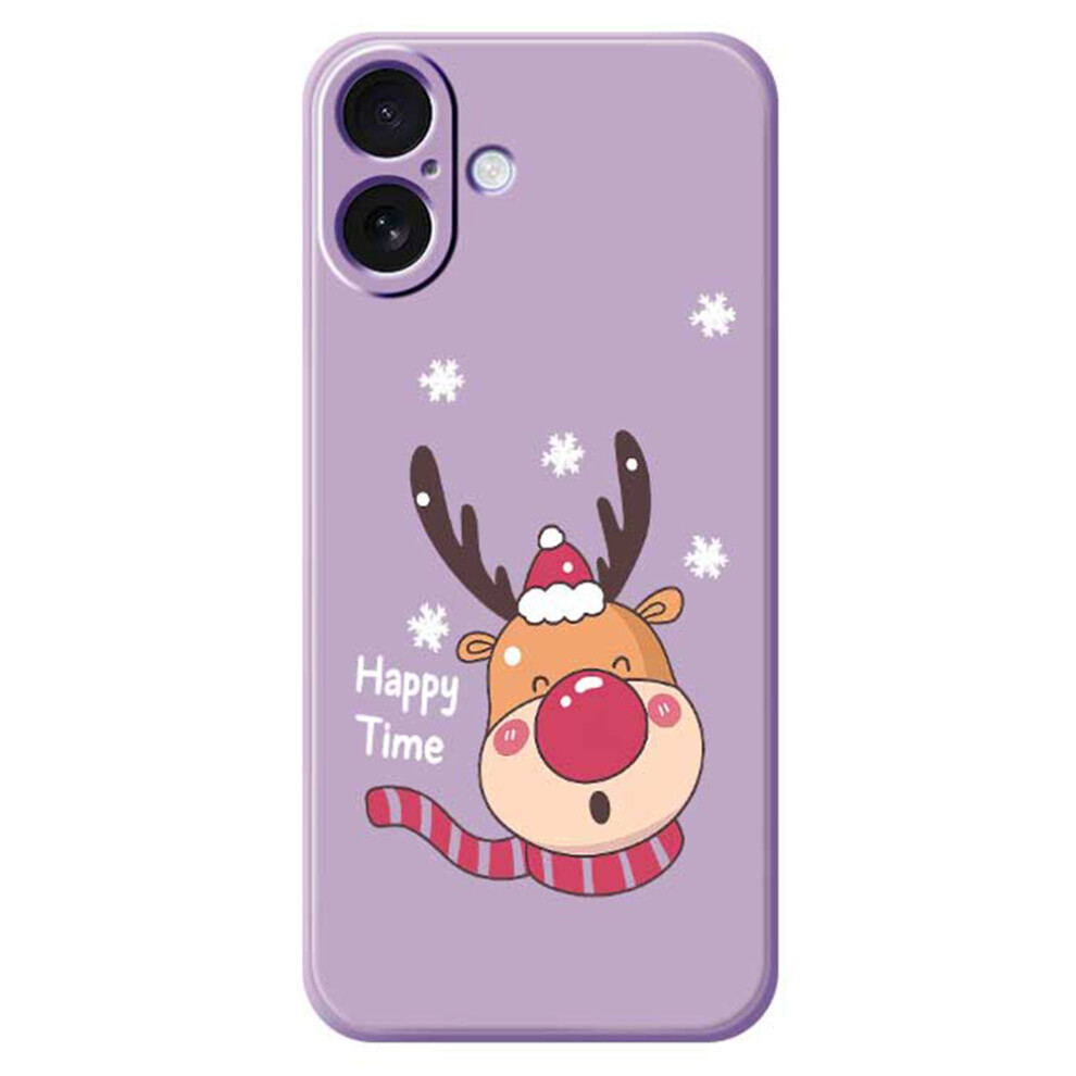 (Purple) For Iphone 17 Case Smiling Deer Pattern Printing Straight Edge Tpu Phone Back Cover Purple 6914293770974