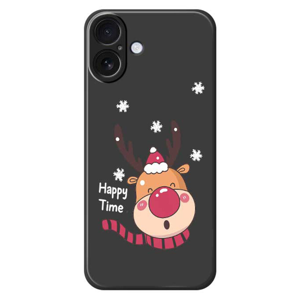 (Black) For Iphone 17 Case Smiling Deer Pattern Printing Straight Edge Tpu Phone Back Cover Black 6914299231929