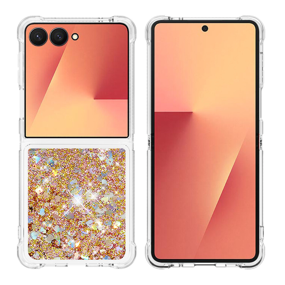 ( / Hearts) For Samsung Galaxy Z Flip7 5G Tpu Case Glitter Quicksand Shockproof Phone Back Cover Gold 6914295356244