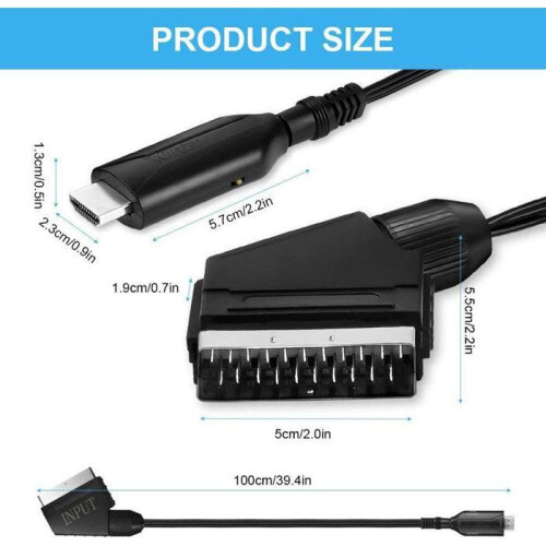 Προσαρμογέας SCART σε HDMI 1080p με καλώδιο — 2 θύρες, τροφοδοτικό 5V/1A 2