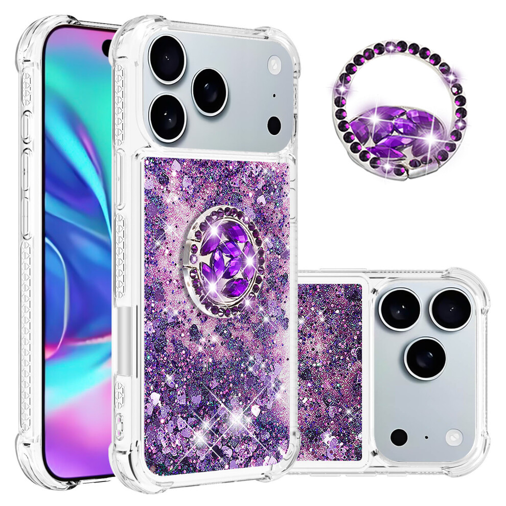 (Dark / Heart) For Iphone 17 Pro Max Tpu Case With Kickstand Quicksand Shockproof Cover Purple 6914294412910