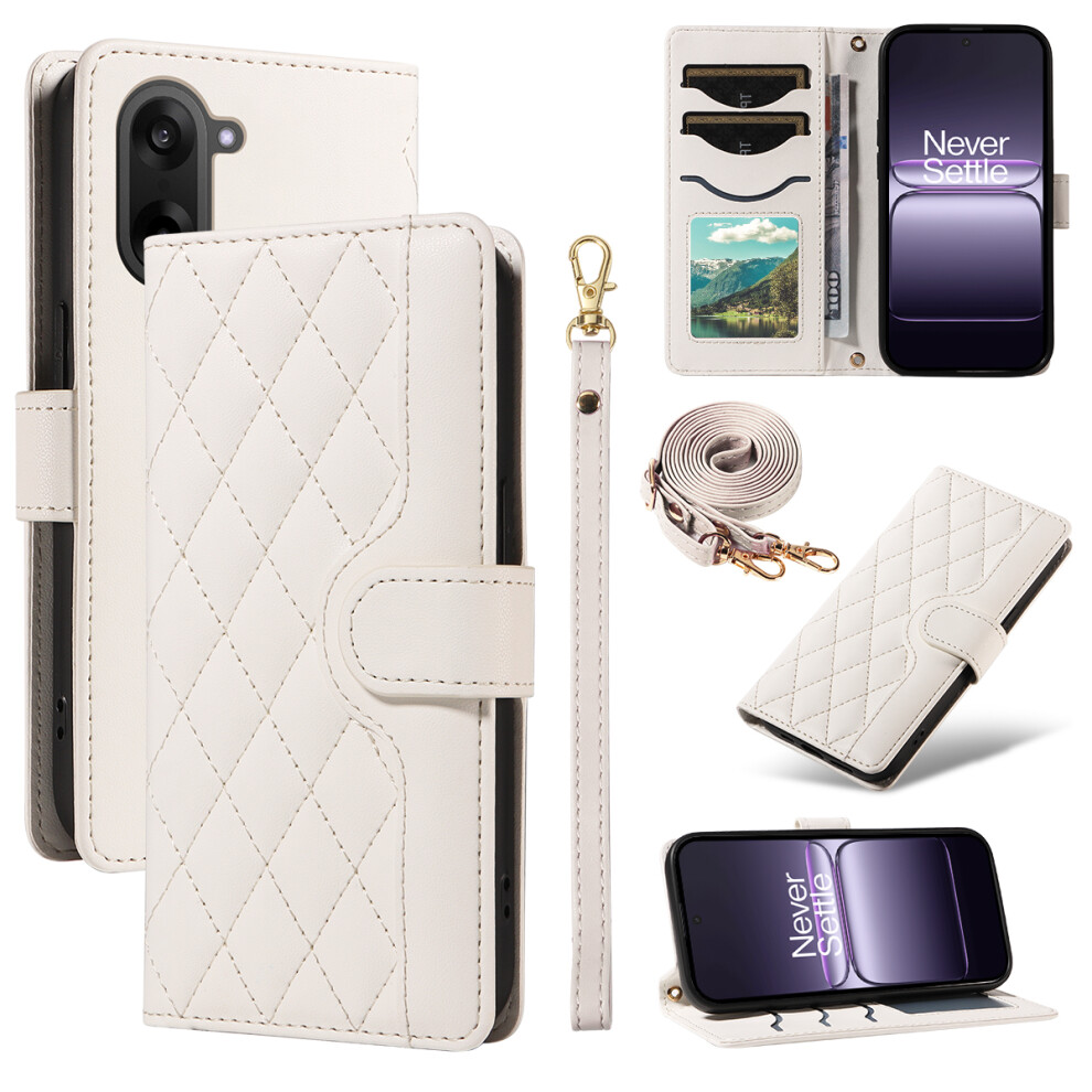 (White) For Oneplus Nord Ce5 5G / Oneplus Ace 5 Racing 5G Wallet Case Rhombus Leather Phone Cover With Strap White 6914299366270