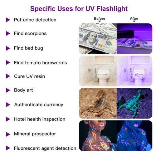 Συσκευασία με 2 φακούς UV, φακό μαύρου φωτός, 12 LED 395nm μίνι φακό ανιχνευτή (δε 1