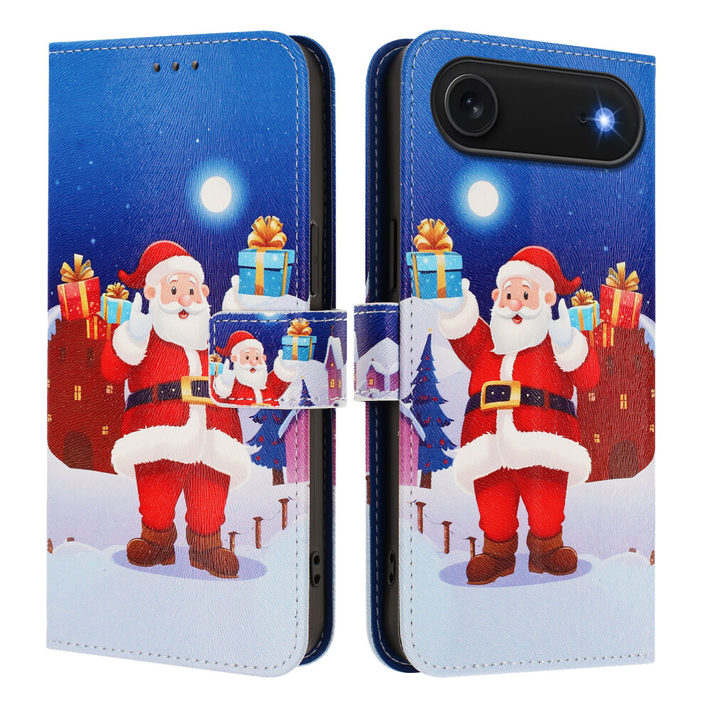 (Christmas Night Scene) For Iphone Air Wallet Case Christmas Pattern Printing Leather Phone Cover With Lanyard 6914294691667