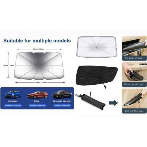 Parasole per auto MKISHINE 79x145 cm Argento Titanio 1