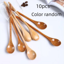 10-teiliges handgefertigtes Set aus Holzlöffeln mit langem Griff zum Mischen und Rühren in der Küche – für Kaffee, Tee und mehr