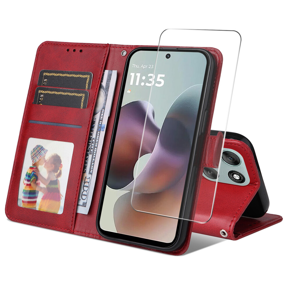 (Red) Enkay Hat Prince For Motorola Moto G66j 5G / Motorola Moto G66y 5G / Motorola Moto G56 5G Pu Leather Wallet Case Phone Stand Cov Red 6914299113690