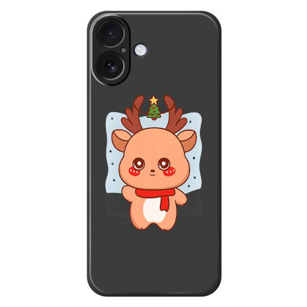 (Black) For Iphone 17 Case Cartoon Deer Pattern Printing Straight Edge Tpu Phone Back Cover Black 6914296136746