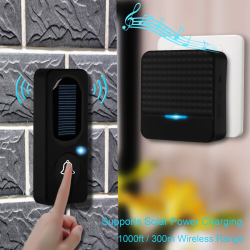 Wireless Doorbell Kit Solar Button Plug-In Chime 4 Volume