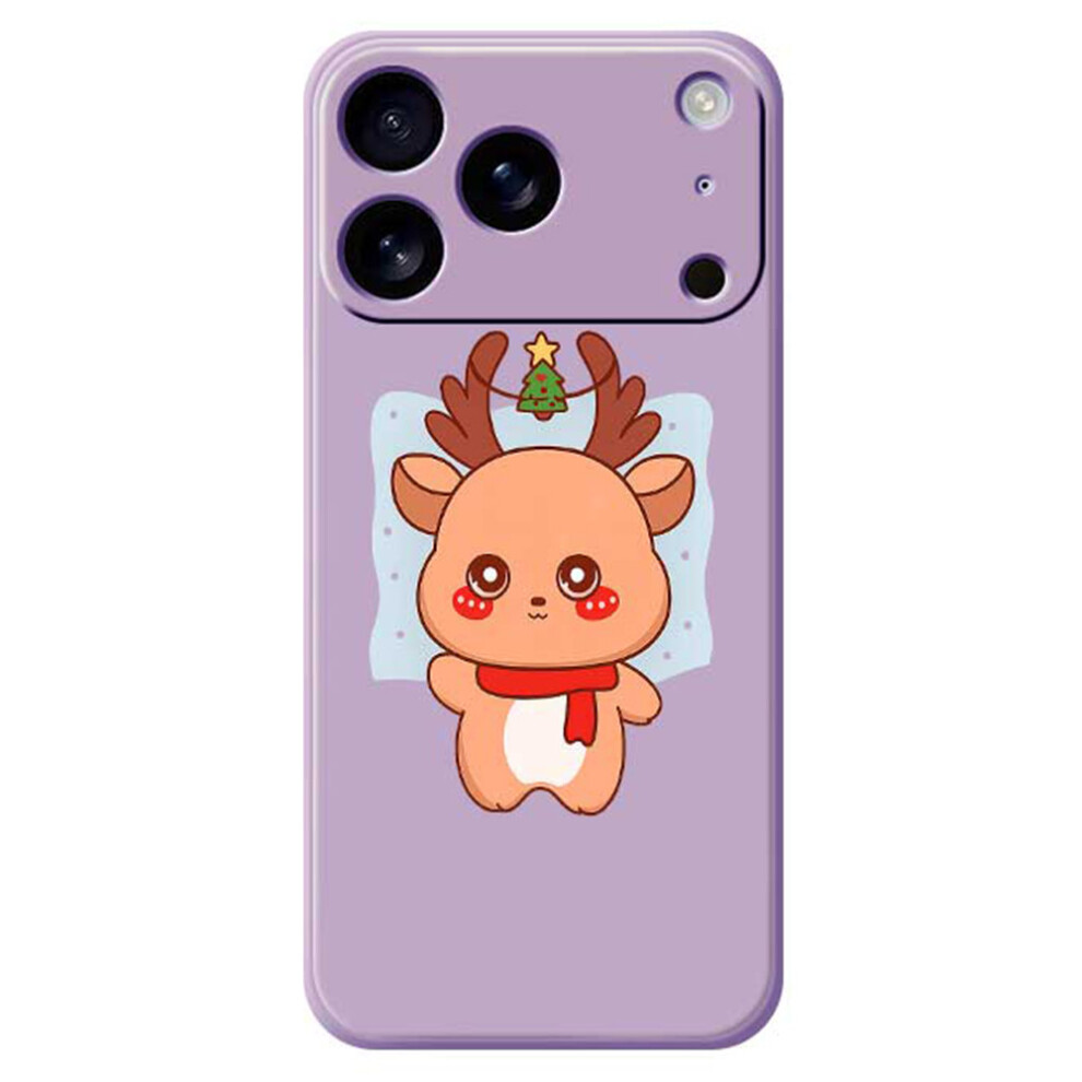 (Purple) For Iphone 17 Pro Max Case Cartoon Deer Pattern Printing Straight Edge Tpu Phone Back Cover Purple 6914296158397