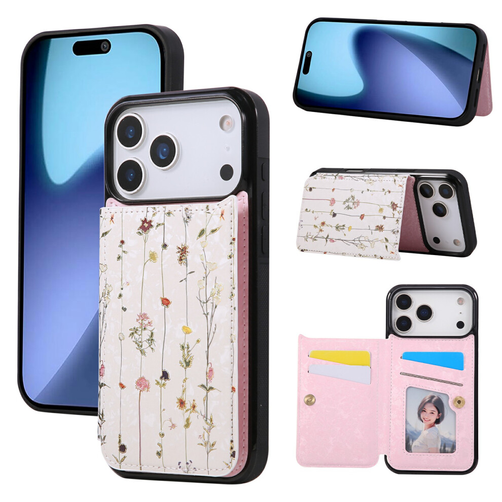 (Dried Flower) For Iphone 17 Pro Case Flower Leather Tpu Rfid Blocking Phone Cover Card Slots 6914293112859