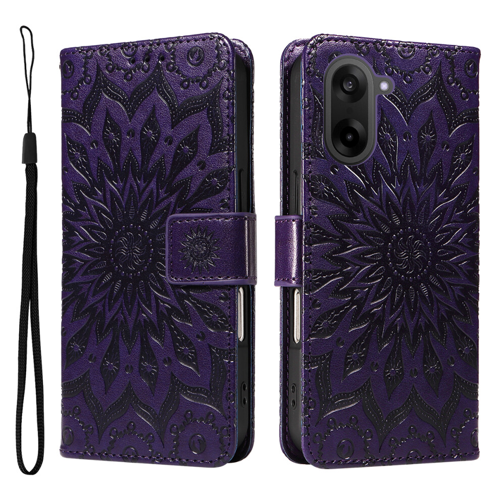 (Purple) For Oneplus Nord Ce5 5G / Oneplus Ace 5 Racing 5G Leather Wallet Case Sunflower Imprinted Phone Cover Purple 6914297206486