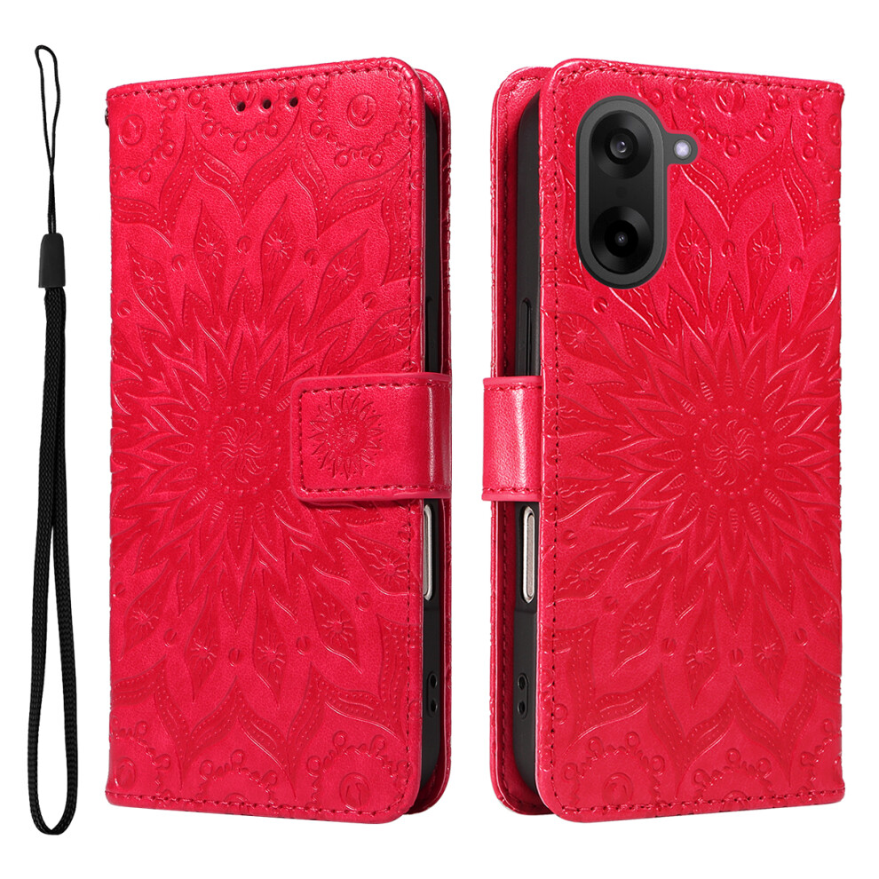 (Red) For Oneplus Nord Ce5 5G / Oneplus Ace 5 Racing 5G Leather Wallet Case Sunflower Imprinted Phone Cover Red 6914293392190