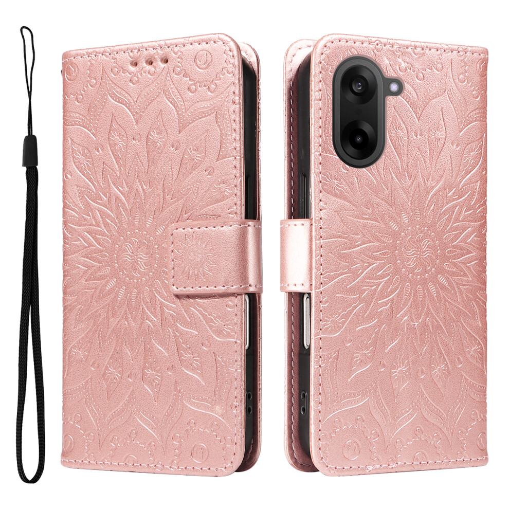 (Rose ) For Oneplus Nord Ce5 5G / Oneplus Ace 5 Racing 5G Leather Wallet Case Sunflower Imprinted Phone Cover Gold 6914293773173