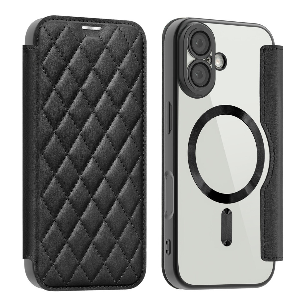 (Black) For Iphone 17 Case Compatible With Magsafe Rhombus Pu Leather Phone Cover Black 6914290708000