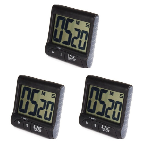Digitaler Küchentimer mit LCD-Anzeige, Schwarz, 3 Stück