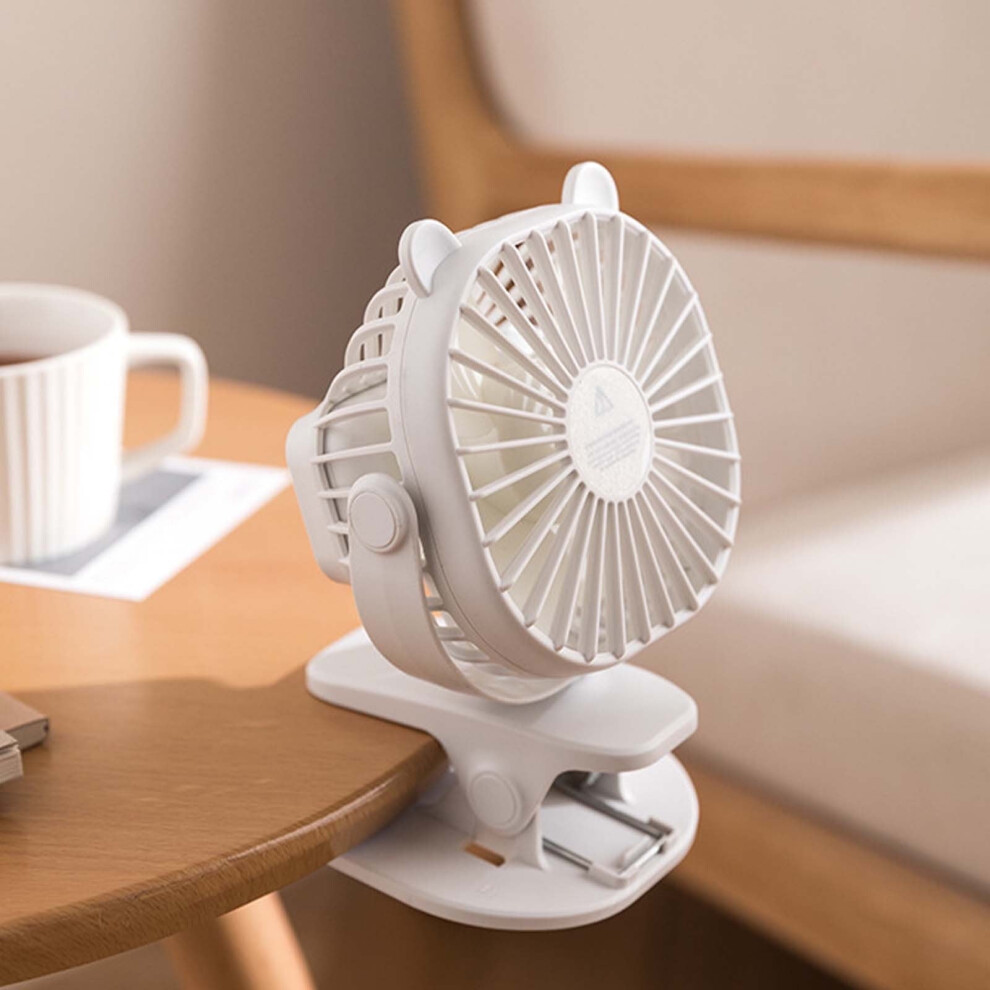 Portable Clip-On Desk Fan White 3-Speed Rechargeable 908436384810