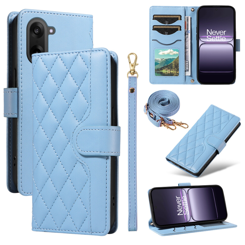 (Blue) For Oneplus Nord Ce5 5G / Oneplus Ace 5 Racing 5G Wallet Case Rhombus Leather Phone Cover With Strap Blue 6914297627748