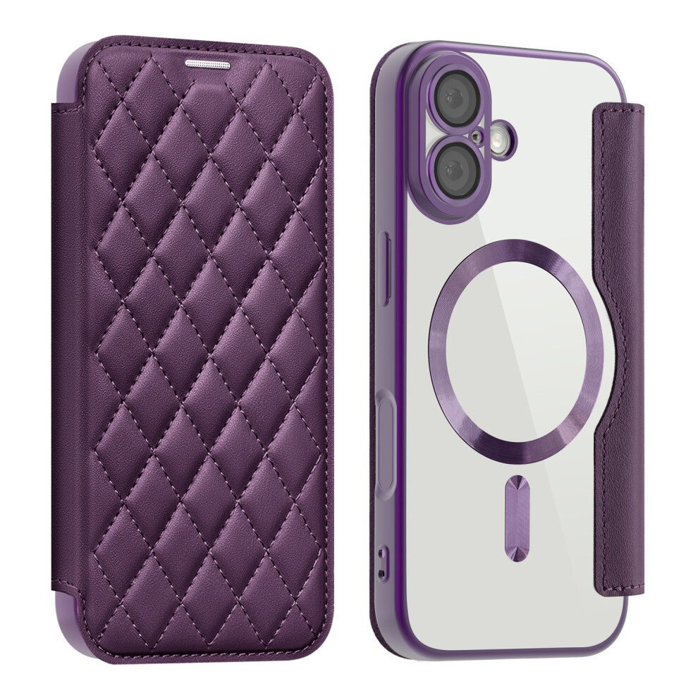 (Dark ) For Iphone 17 Case Compatible With Magsafe Rhombus Pu Leather Phone Cover Purple 6914294903326