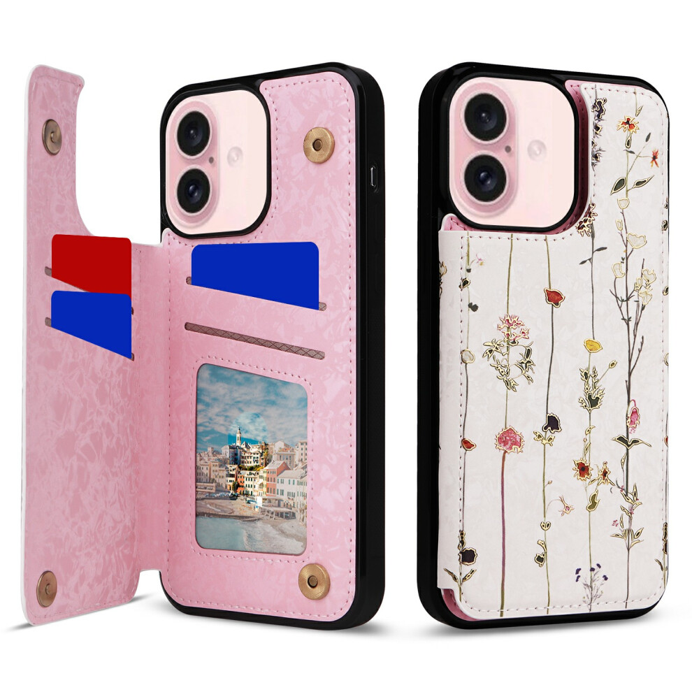 (Dried Flower) For Iphone 17 Case Flower Leather Tpu Rfid Blocking Phone Cover Card Slots 6914296496420