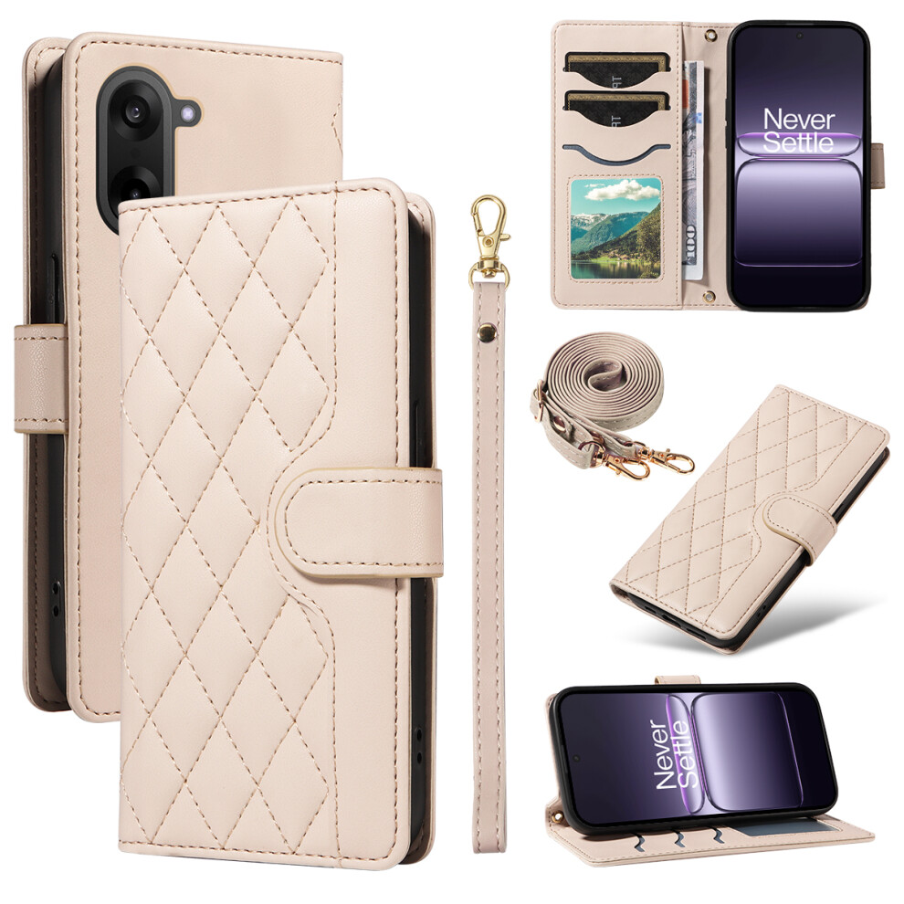 (Apricot) For Oneplus Nord Ce5 5G / Oneplus Ace 5 Racing 5G Wallet Case Rhombus Leather Phone Cover With Strap 6914297414430