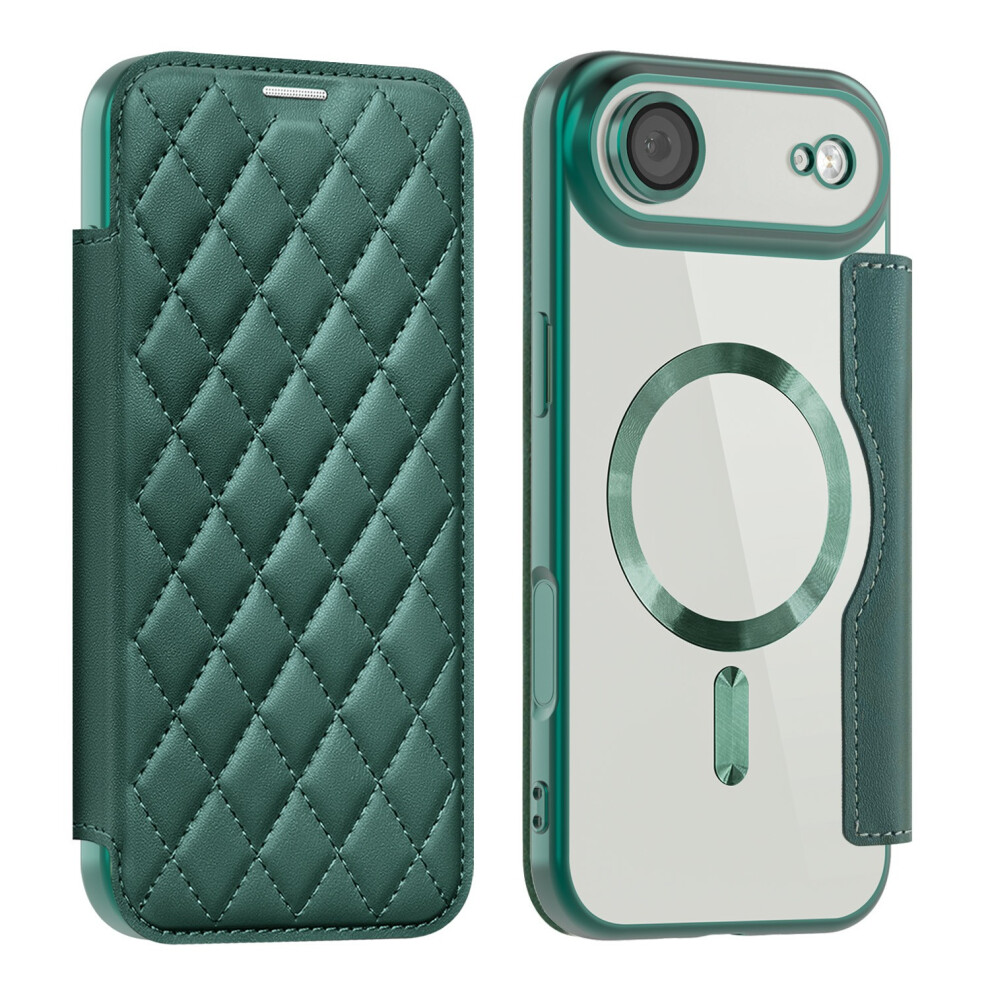 (Blackish ) For Iphone Air Case Compatible With Magsafe Rhombus Pu Leather Phone Cover Green 6914298840948