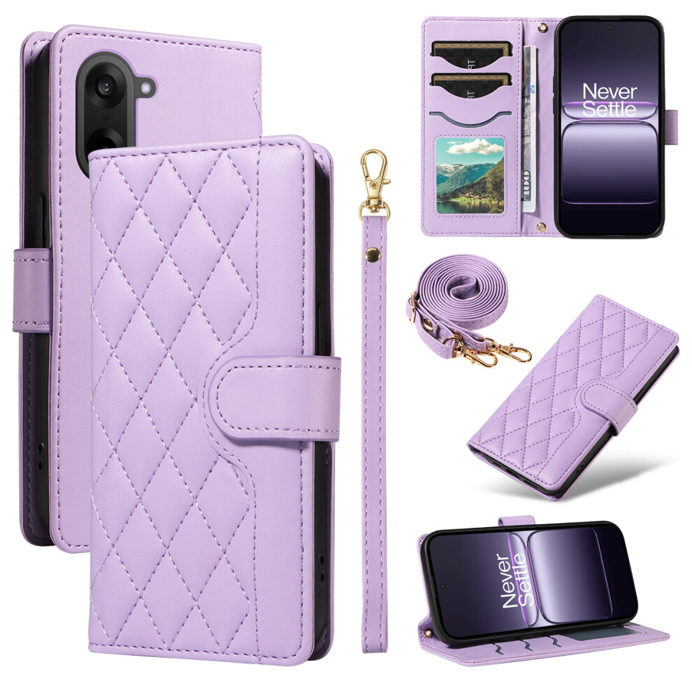 (Light ) For Oneplus Nord Ce5 5G / Oneplus Ace 5 Racing 5G Wallet Case Rhombus Leather Phone Cover With Strap Purple 6914295778220