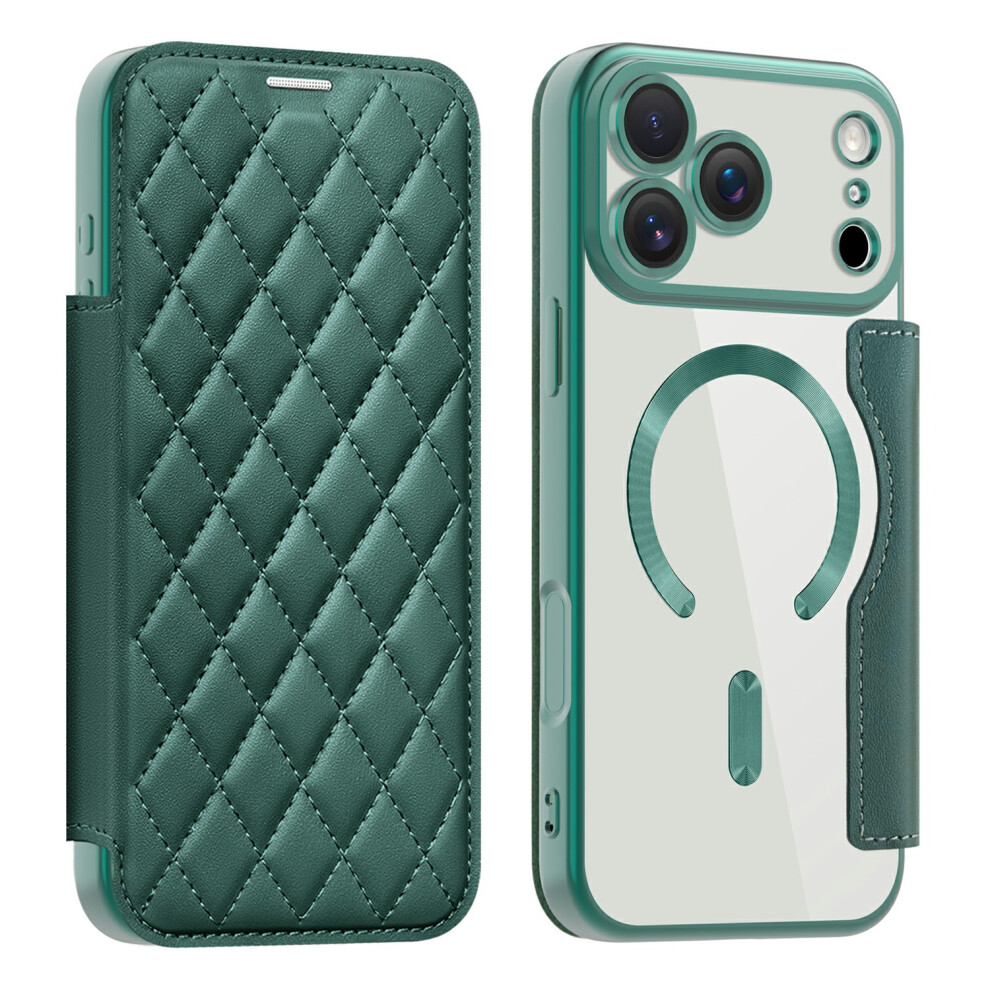 (Blackish ) For Iphone 17 Pro Case Compatible With Magsafe Rhombus Pu Leather Phone Cover Green 6914294577770