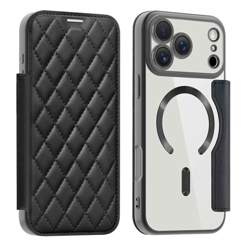(Black) For Iphone 17 Pro Case Compatible With Magsafe Rhombus Pu Leather Phone Cover Black 6914293259288
