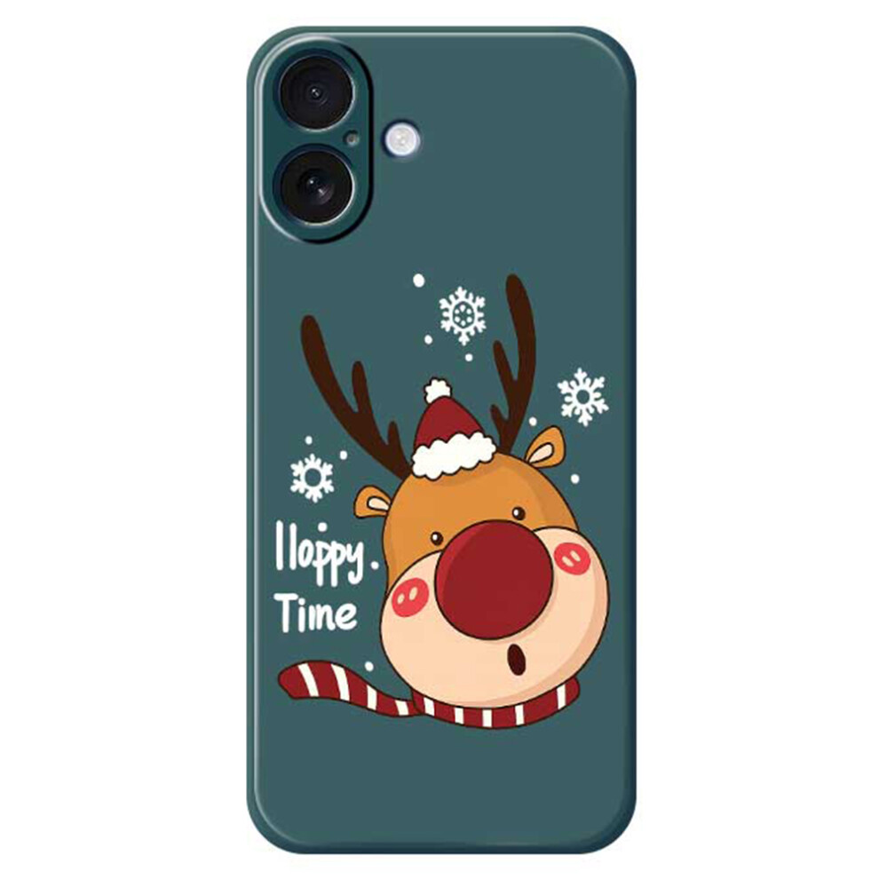 (Green) For Iphone 17 Case Snowflake Deer Head Pattern Printing Straight Edge Tpu Phone Back Cover Green 6914290543564