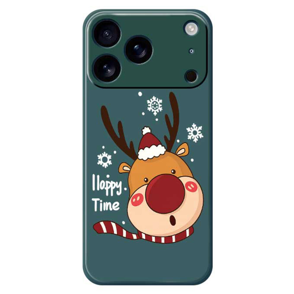 (Green) For Iphone 17 Pro Case Snowflake Deer Head Pattern Printing Straight Edge Tpu Phone Back Cover Green 6914299987154