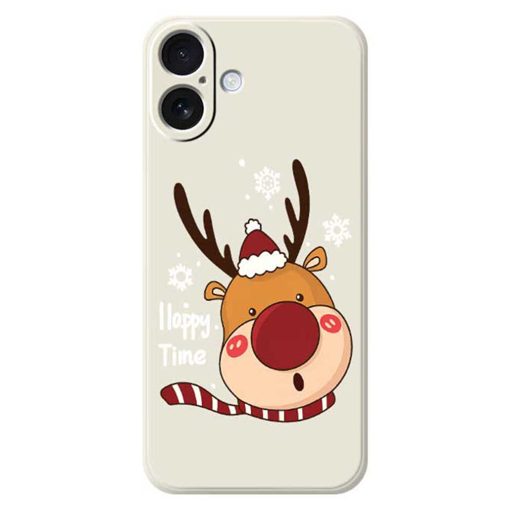 (Beige) For Iphone 17 Case Snowflake Deer Head Pattern Printing Straight Edge Tpu Phone Back Cover Cream 6914298724408
