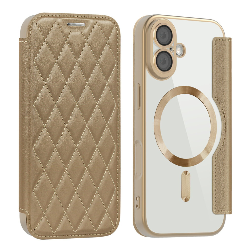 (Desert ) For Iphone 17 Case Compatible With Magsafe Rhombus Pu Leather Phone Cover Gold 6914290359462