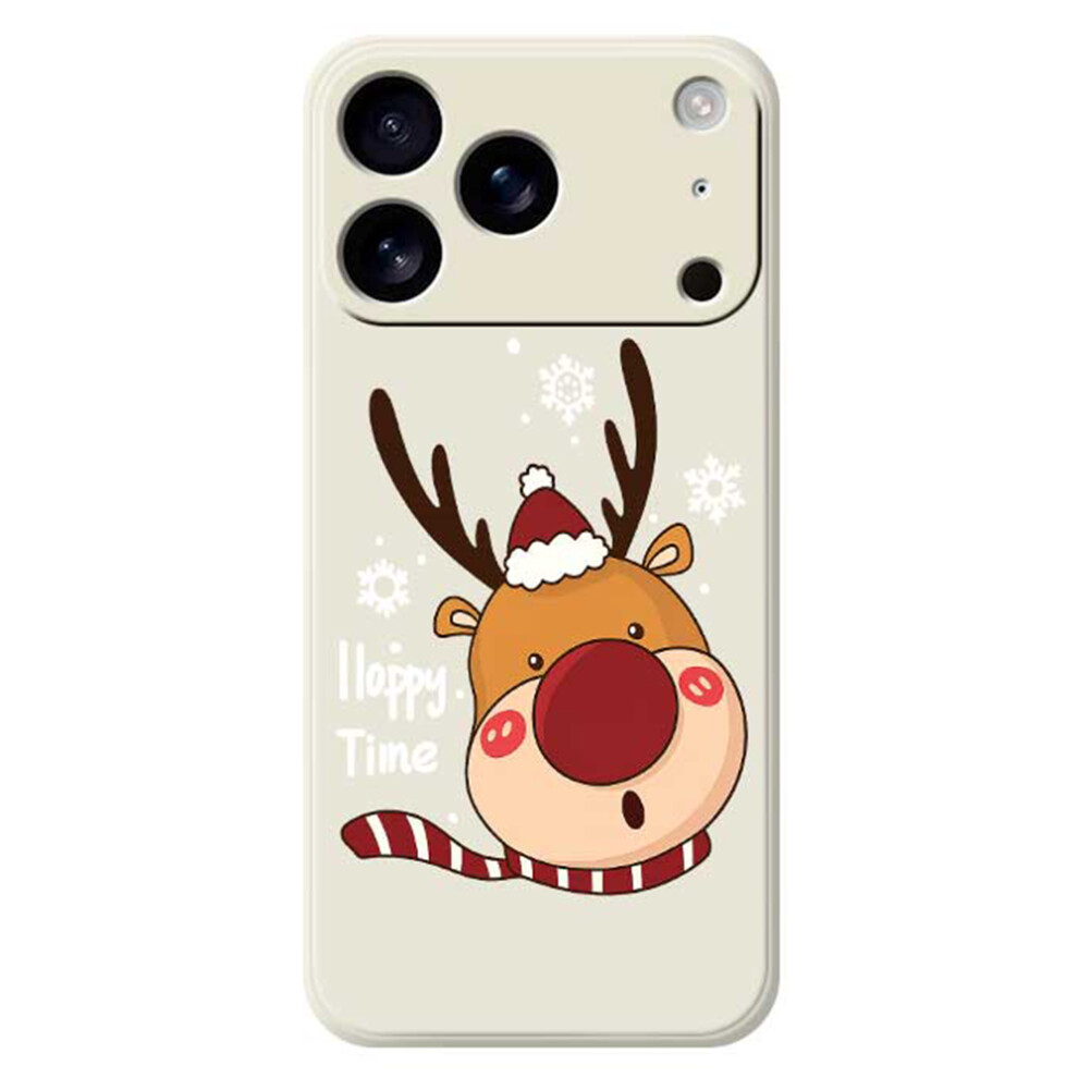 (Beige) For Iphone 17 Pro Case Snowflake Deer Head Pattern Printing Straight Edge Tpu Phone Back Cover Cream 6914295454254