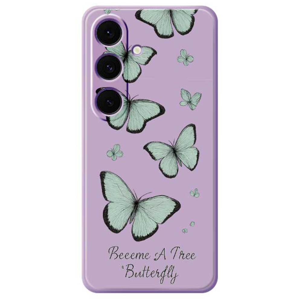 (Purple) For Samsung Galaxy S24 Fe Case Green Butterfly Pattern Printing Straight Edge Tpu Phone Back Cover Green,Purple 6914292047121