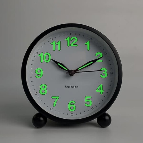 Silent Analog Alarm Clock Warm Light Minimalist Round Black