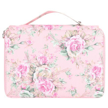 DEWIN pencil case pink rose print 4-layer zipper stationery