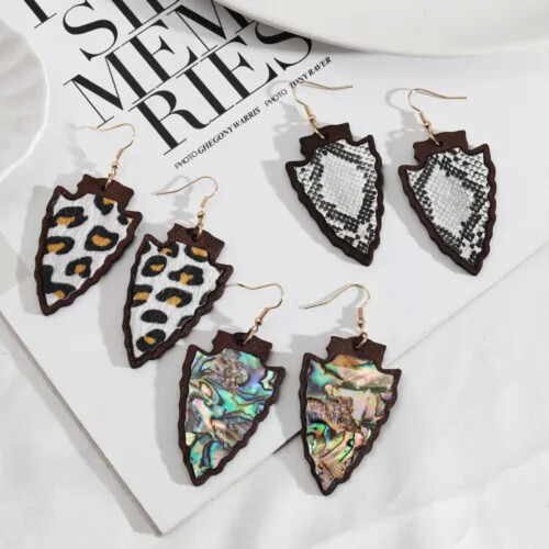 Boucles d'oreilles RSAMD en bois et ormeau, style vintage, forme triangulaire, ormeau. 2